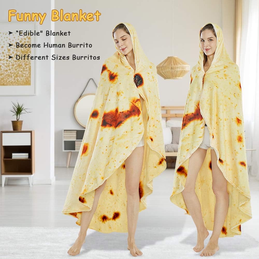 Burritos Tortilla Throw Blanket (Yellow), Novelty Funny Round Blanket for Kids & Adults, Soft Flannel Tortilla Wrap Blanket（47",Baby）
