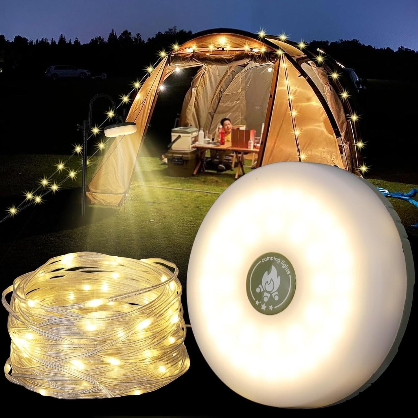 Solar Camping String Lights: 5-Mode IPX4 Waterproof USB/Solar Powered 2-in-1 for Outdoor Tents, Hiking & Party Decor.