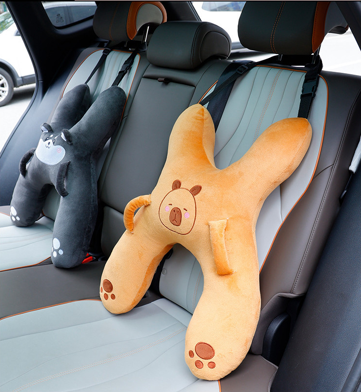 Christmas gift for kids-Kids Travel Pillow, Ergonomic Plush Support for Car Rides, Comfortable Sleep Companion for Childrenï¼brown Capibalaï¼.