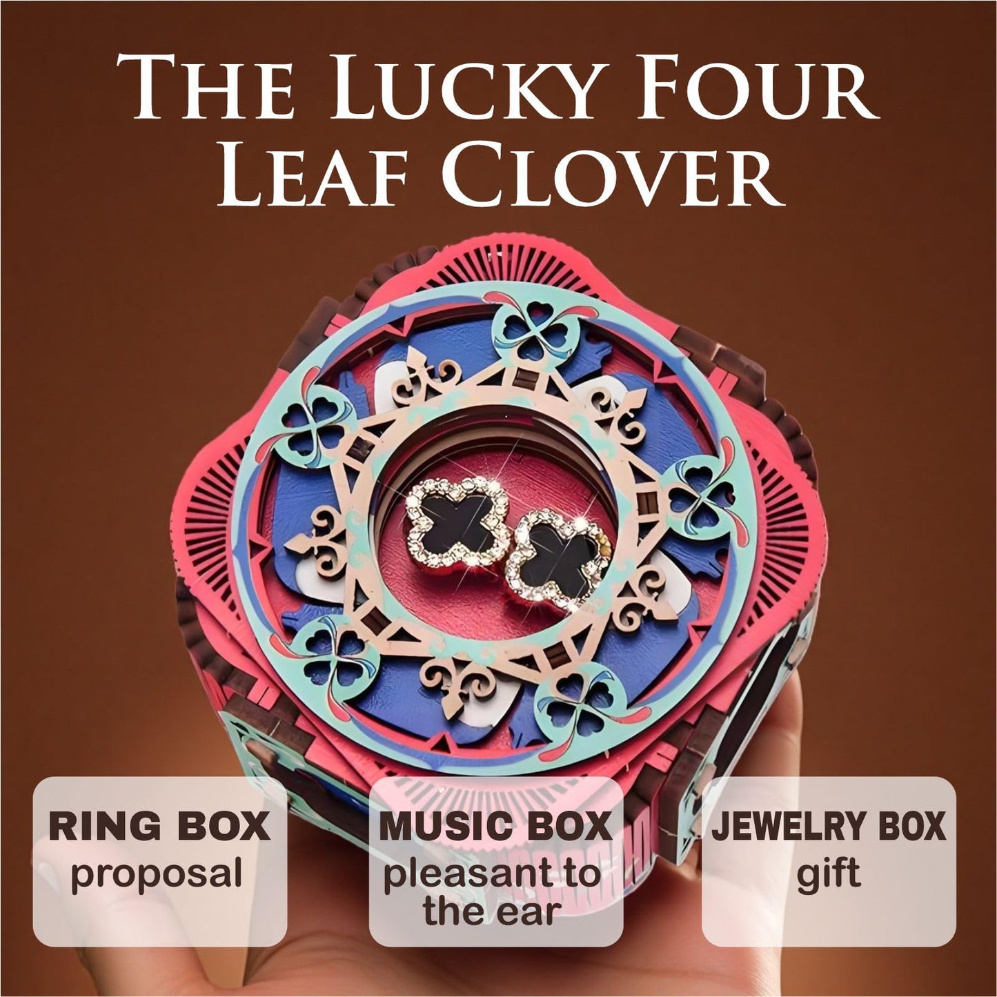 3D Wooden Music Box with LED Light – DIY Mechanical Puzzle Kit, Handcrafted Jewelry Storage, Romantic Gift for Her or Him (Red)