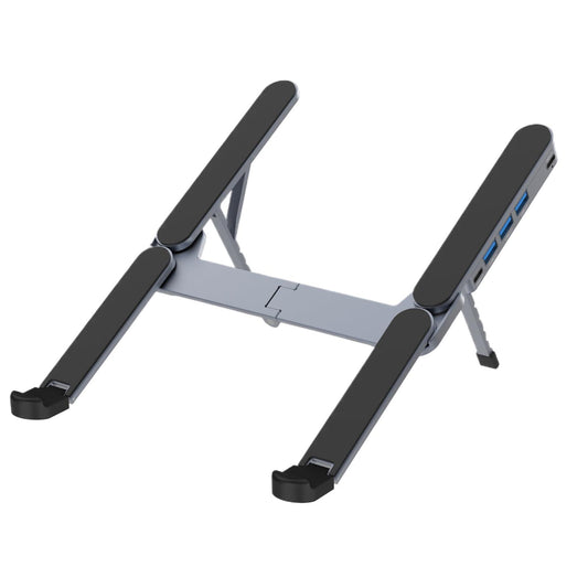 Adjustable Laptop Stand with USB Hub â Aluminum Foldable Riser for Home Office, Gaming, Travel & Business Use, Ergonomic Cooling Desk Mount (Black).