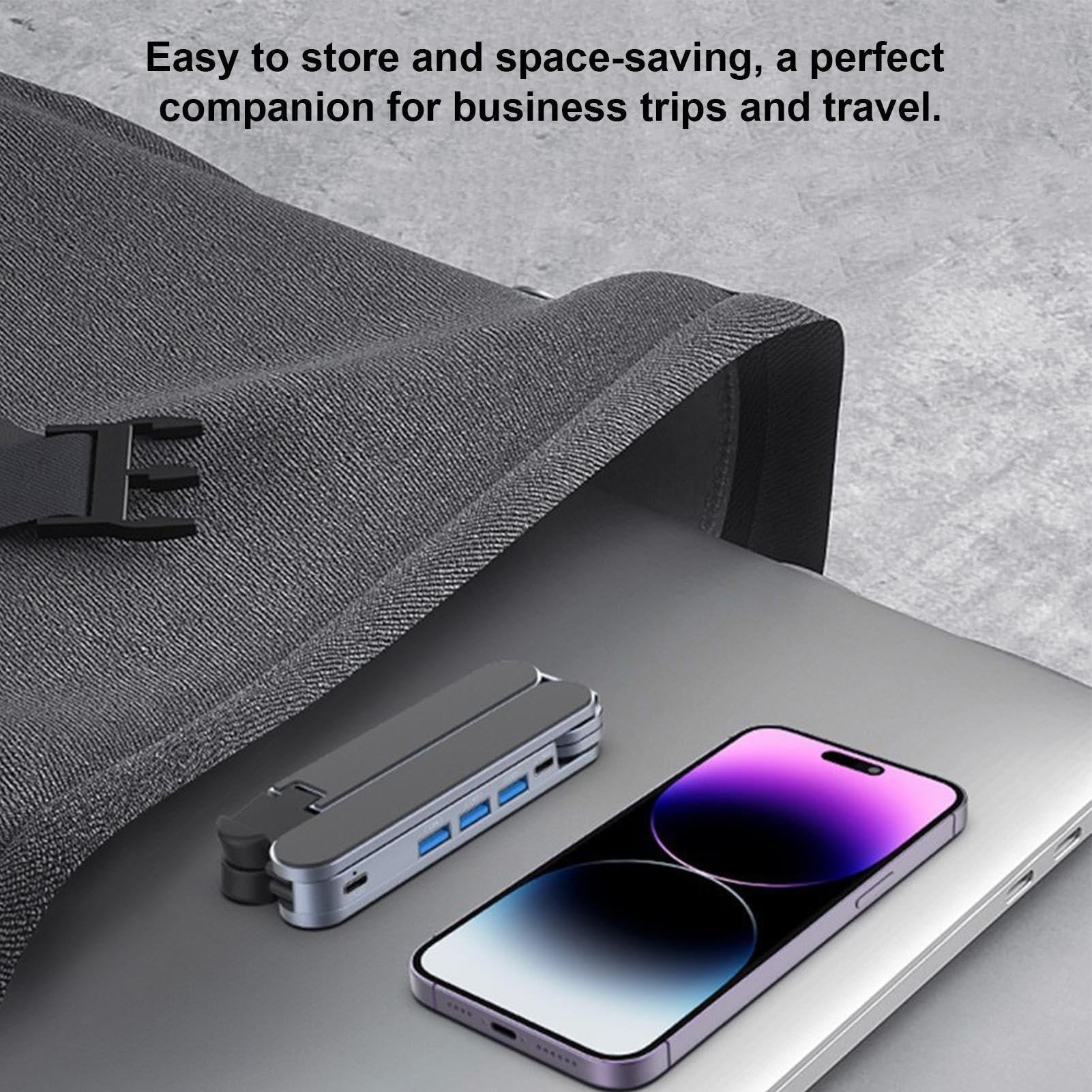Adjustable Laptop Stand with USB Hub â Aluminum Foldable Riser for Home Office, Gaming, Travel & Business Use, Ergonomic Cooling Desk Mount (Black).