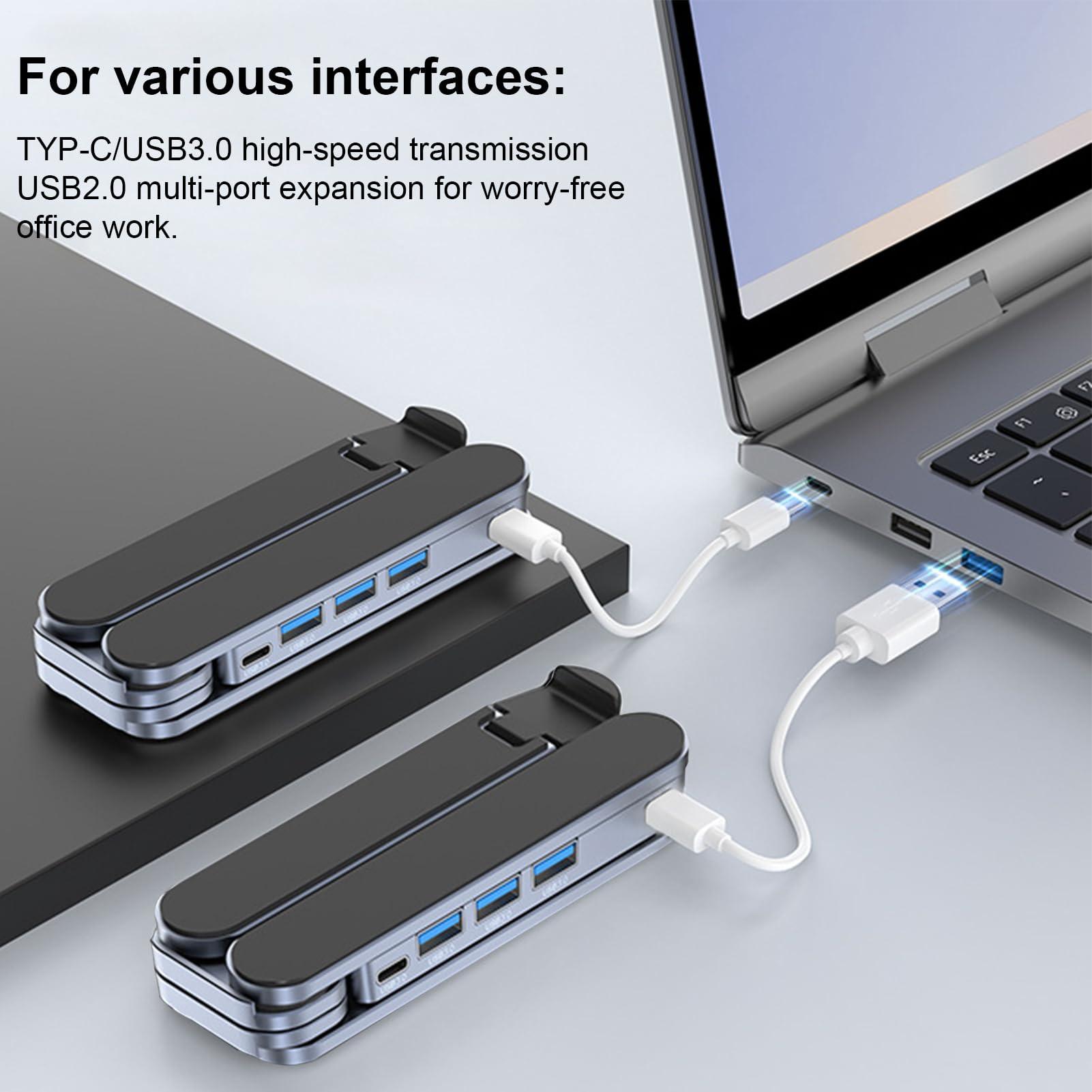 Adjustable Laptop Stand with USB Hub â Aluminum Foldable Riser for Home Office, Gaming, Travel & Business Use, Ergonomic Cooling Desk Mount (Black).