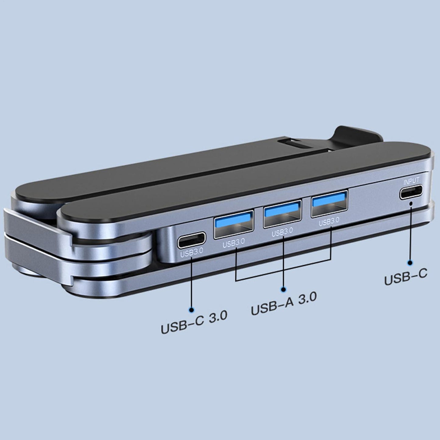 Adjustable Laptop Stand with USB Hub â Aluminum Foldable Riser for Home Office, Gaming, Travel & Business Use, Ergonomic Cooling Desk Mount (Black).