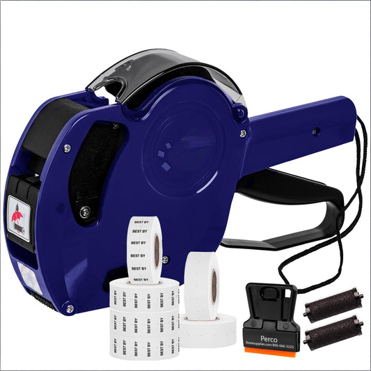 8-Digit Price Label Gun with 6 Rolls of Labels & 2 Ink Cartridges â Date Coding Machine for Retail, Grocery, Office Use â Durable Label Maker Kit (Blue).