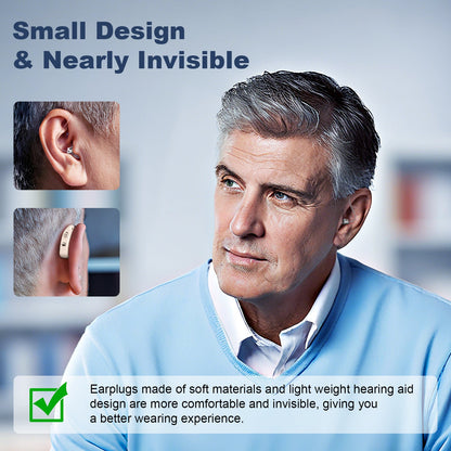 Rechargeable Hearing Amplifier with Charging Case – Compact Sound Enhancer for Daily Use, Noise Reduction & Clear Audio (White & Transparent Case, Skin Tone)