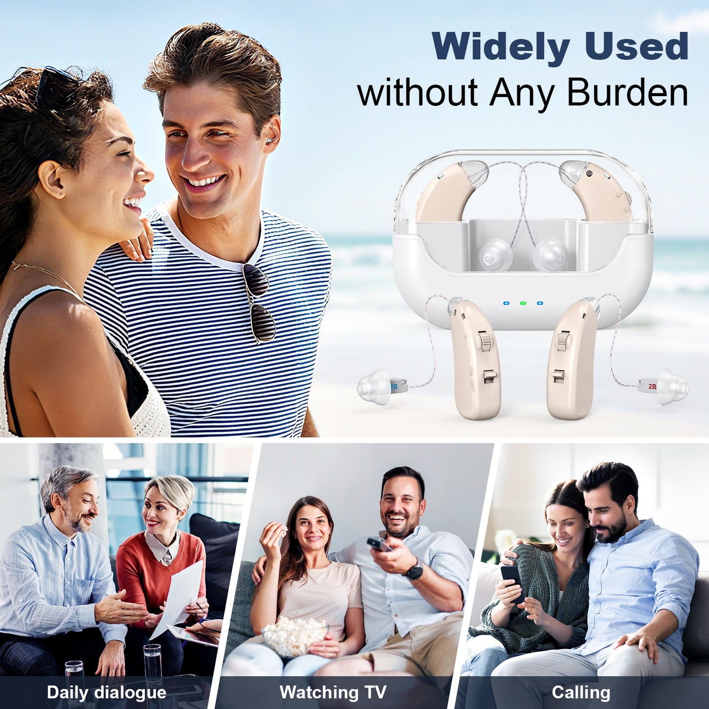 Rechargeable Hearing Amplifier with Charging Case – Compact Sound Enhancer for Daily Use, Noise Reduction & Clear Audio (White & Transparent Case, Skin Tone)