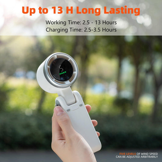 Portable Turbo Handheld Fan with Digital Display â 5-Speed Rechargeable Mini Fan, 3600mAh Battery, Foldable & Neck Strap Design for Outdoor Travel and Daily Use(White).
