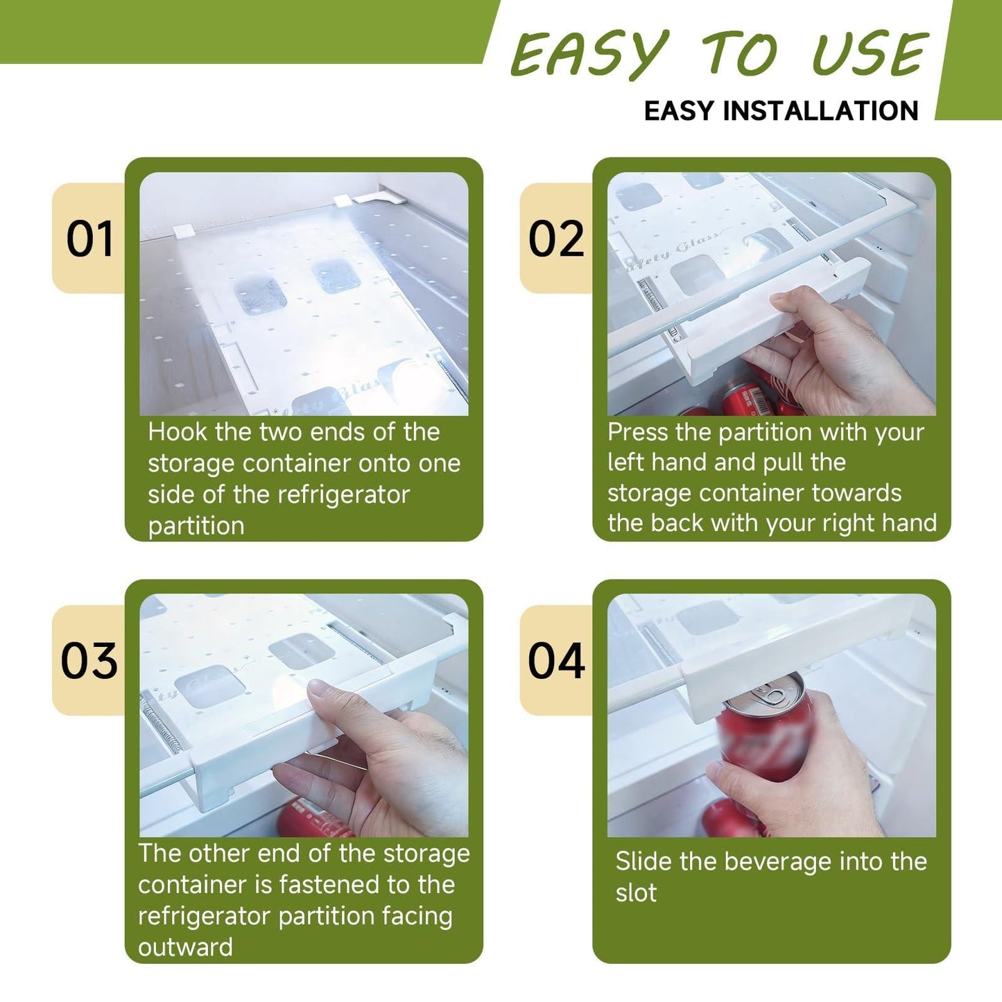 2-Pack Refrigerator Can Organizer â Hanging Soda & Beer Rack, Space-Saving Shelf for Fridge, Holds 8 Cans, Easy Installation (White).