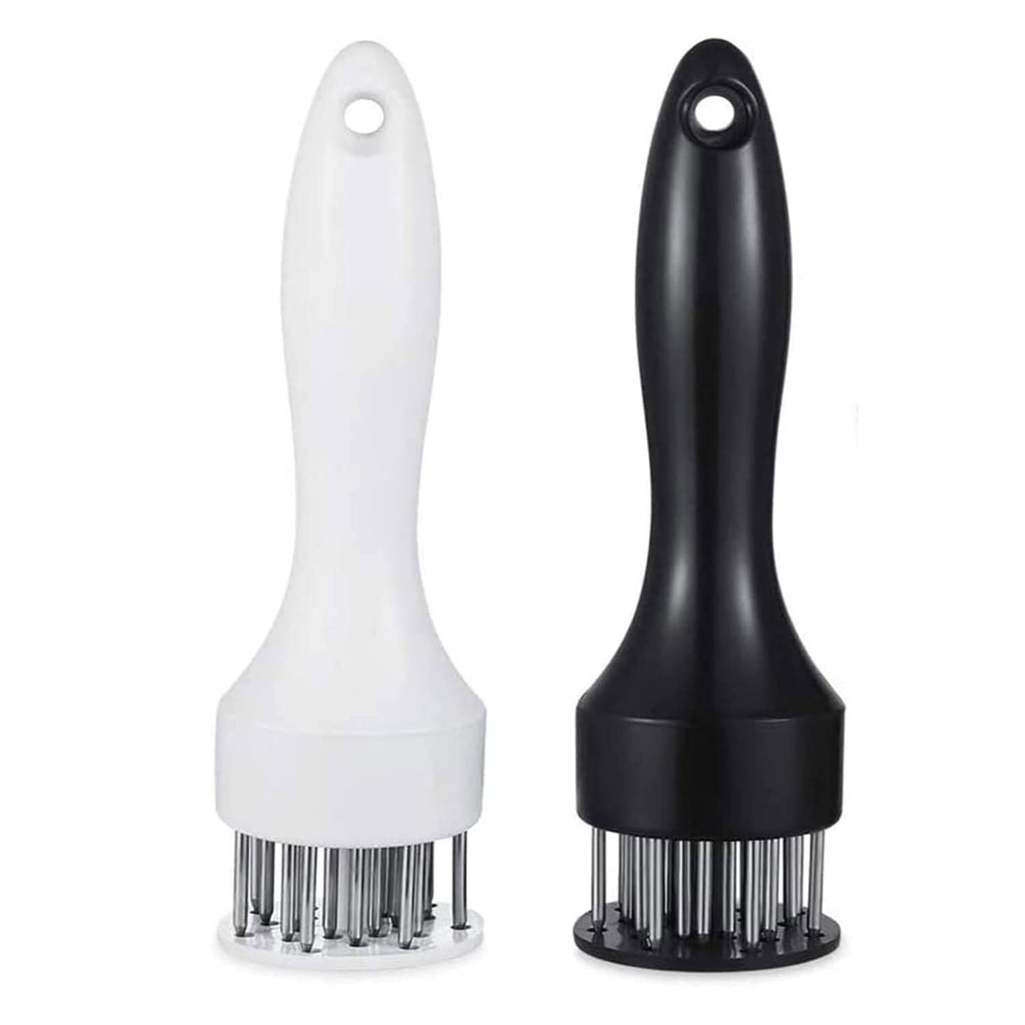 Meat Tenderizer Set with Stainless Steel Needles – 2-Piece Kitchen Tool for Marinating & Cooking Beef, Chicken, Pork, Fish (Black & White)