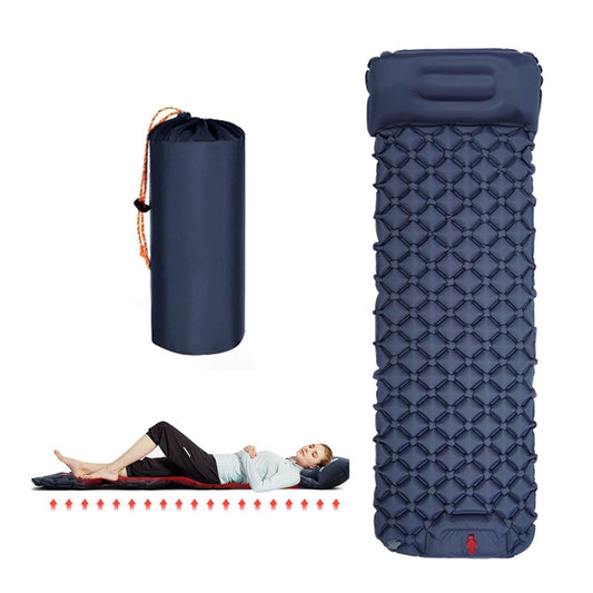 Ultralight Camping Sleeping Pad: Built-in Foot Pump, Integrated Pillow â Compact, Waterproof for Hiking/Backpacking (Dark Blue).