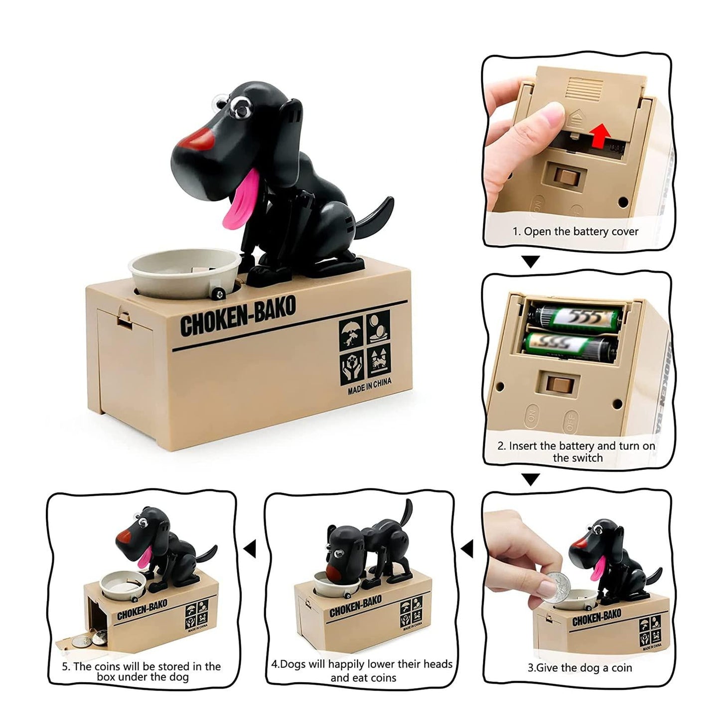 Interactive Dog Coin Bank â Automatic Electric Money Saving Piggy Bank with Moving Dog Design â Fun Kids Gift & Desk Decor (Black).