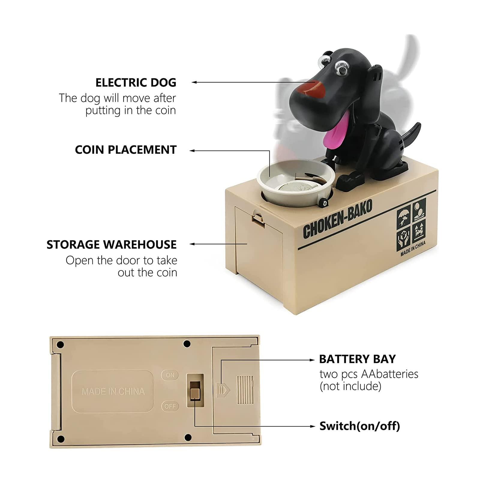 Interactive Dog Coin Bank â Automatic Electric Money Saving Piggy Bank with Moving Dog Design â Fun Kids Gift & Desk Decor (Black).