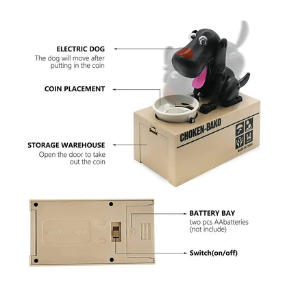 Interactive Dog Coin Bank â Automatic Electric Money Saving Piggy Bank with Moving Dog Design â Fun Kids Gift & Desk Decor (Black).