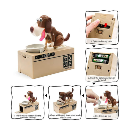 Interactive Dog Coin Bank â Automatic Electric Money Saving Piggy Bank with Moving Dog Design â Fun Kids Gift & Desk Decor (Coffee).