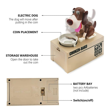 Interactive Dog Coin Bank â Automatic Electric Money Saving Piggy Bank with Moving Dog Design â Fun Kids Gift & Desk Decor (Coffee).