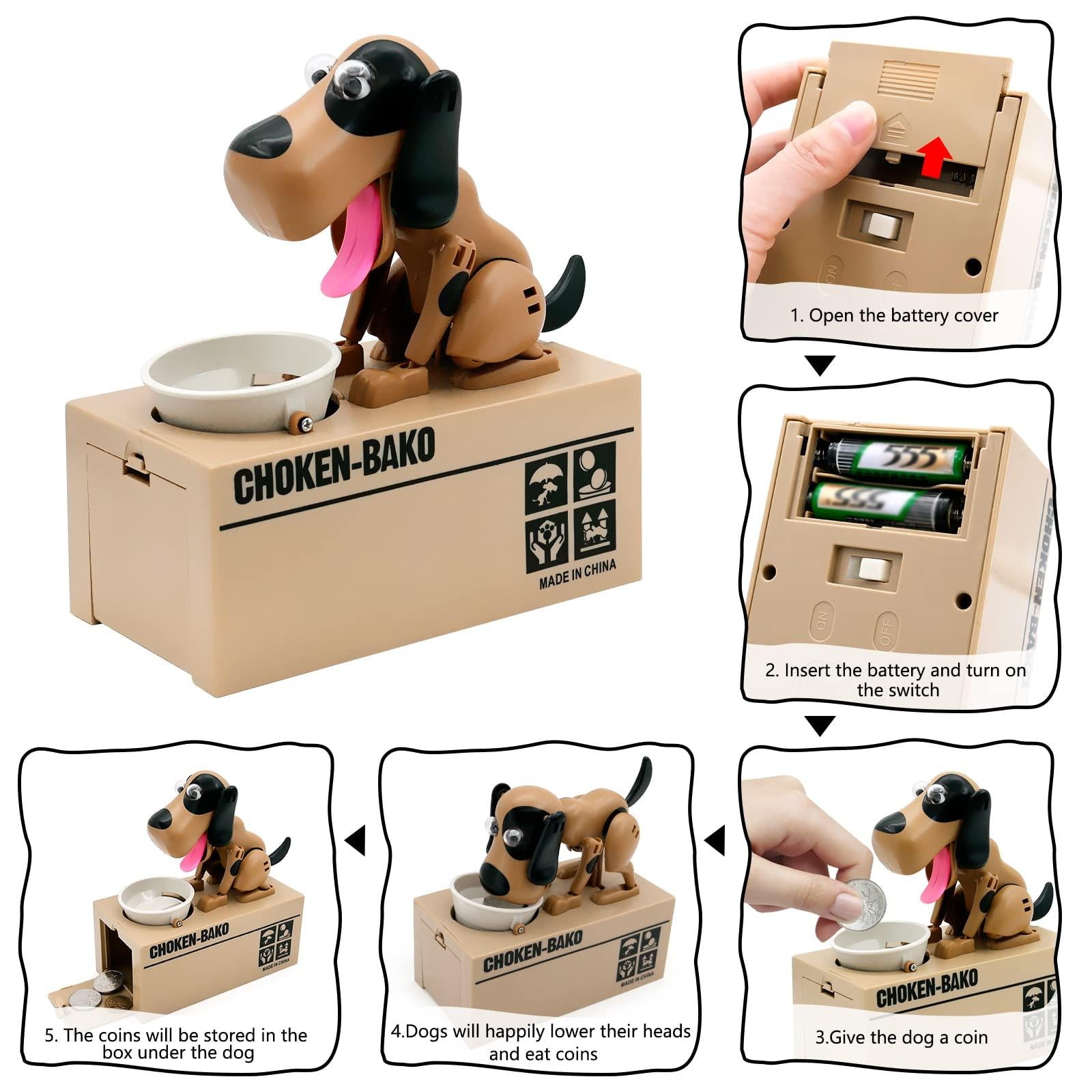 Interactive Dog Coin Bank â Automatic Electric Money Saving Piggy Bank with Moving Dog Design â Fun Kids Gift & Desk Decor (Brown).