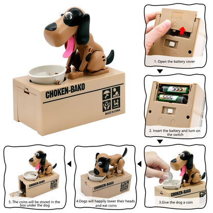 Interactive Dog Coin Bank â Automatic Electric Money Saving Piggy Bank with Moving Dog Design â Fun Kids Gift & Desk Decor (Brown).