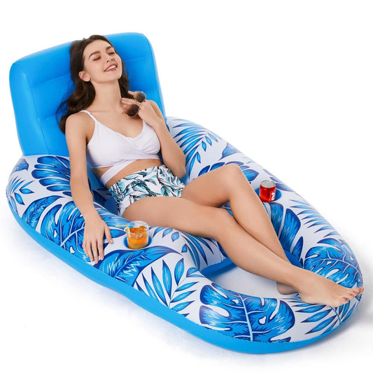 Inflatable Pool Lounger Float with Backrest & Cup Holders â U-Shaped Floating Chair for Pool, Lake, Beach (Blue).