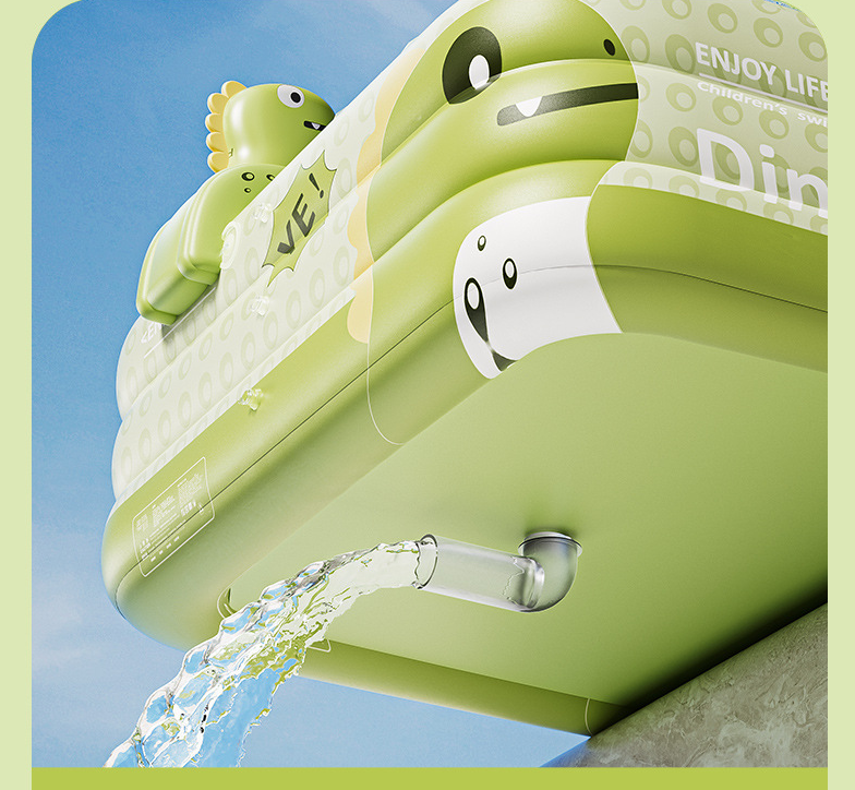 Inflatable Swimming Pool 180Ã130Ã56cm with Canopy & Dinosaur Spray â Kids Outdoor Water Play Set for Backyard, Garden, Summer Fun (Green).