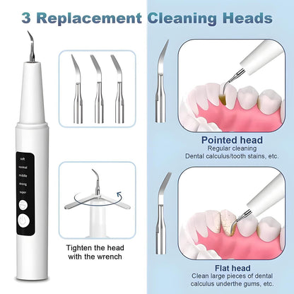 High-End Ultrasonic Tooth Cleaner with LED Light & Smart Gum Protection – 5 Modes, IPX7 Waterproof, Rechargeable, 3 Replacement Tips (Black)