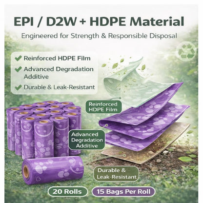 Dog Poop Bags with Dispenser – 300 Count, Leak-Proof, Strawberry Scented, Large Size for All Dogs, Biodegradable & Durable (Purple)
