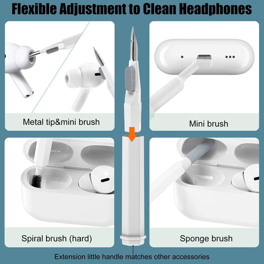 20-in-1 Multi-Function Electronics Cleaning Kit â Portable Keyboard, Earphone, Camera & Screen Cleaner Set with Brush, Spray Bottle & Tools (White).