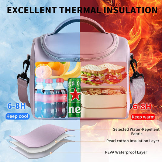 Insulated Lunch Bag with Adjustable Shoulder Strap â 8L Cooler Tote for Work, School, Picnic & Outdoor Use (Purple) | Other Colors Available in Store.