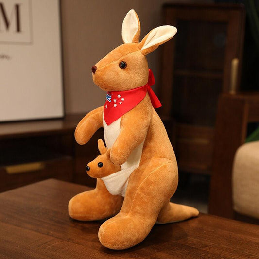 Kangaroo Stuffed Animal with Joey in Pouch & Australia Scarf - Soft Cuddly Plush Toy(55cm, light brown
)| Other Colors Available in Store.