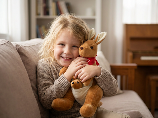Kangaroo Stuffed Animal with Joey in Pouch & Australia Scarf - Soft Cuddly Plush Toy(55cm, light brown
)| Other Colors Available in Store.