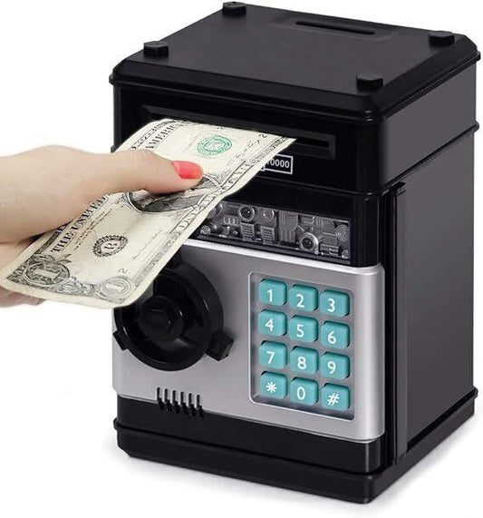 Smart ATM Piggy Bank with Password Lock & Coin Slot â Educational Money Box for Kids, Saves Coins & Bills (Black) | Other Colors Available In-Store.