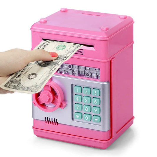 Smart ATM Piggy Bank with Password Lock & Coin Slot â Educational Money Box for Kids, Saves Coins & Bills (Pink) | Other Colors Available In-Store.