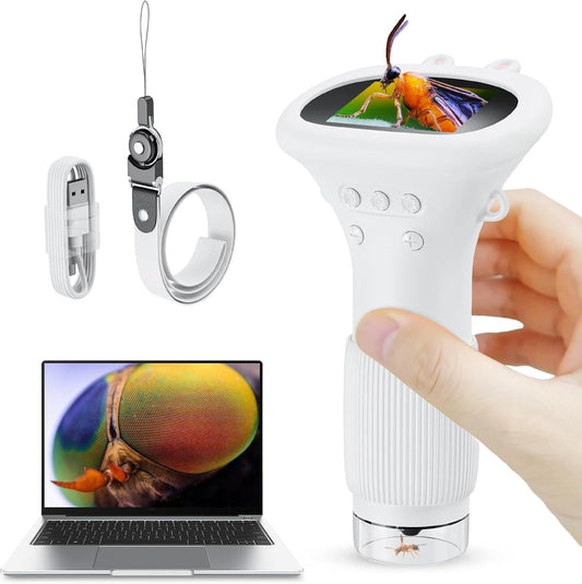 Student Digital Microscope for Kids â Portable 1000x Magnification Handheld Scope with 2 Inch HD Screen, LED Light & Photo Storage, Ideal for Science Class and Outdoor Exploration (White).