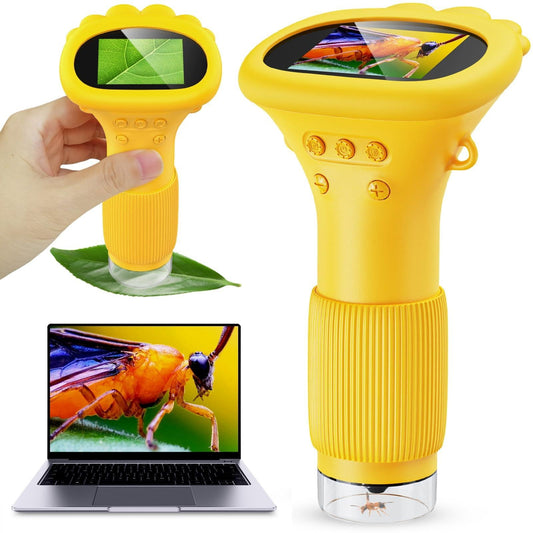 Student Digital Microscope for Kids â Portable 1000x Magnification Handheld Scope with 2 Inch HD Screen, LED Light & Photo Storage, Ideal for Science Class and Outdoor Exploration (Yellow).