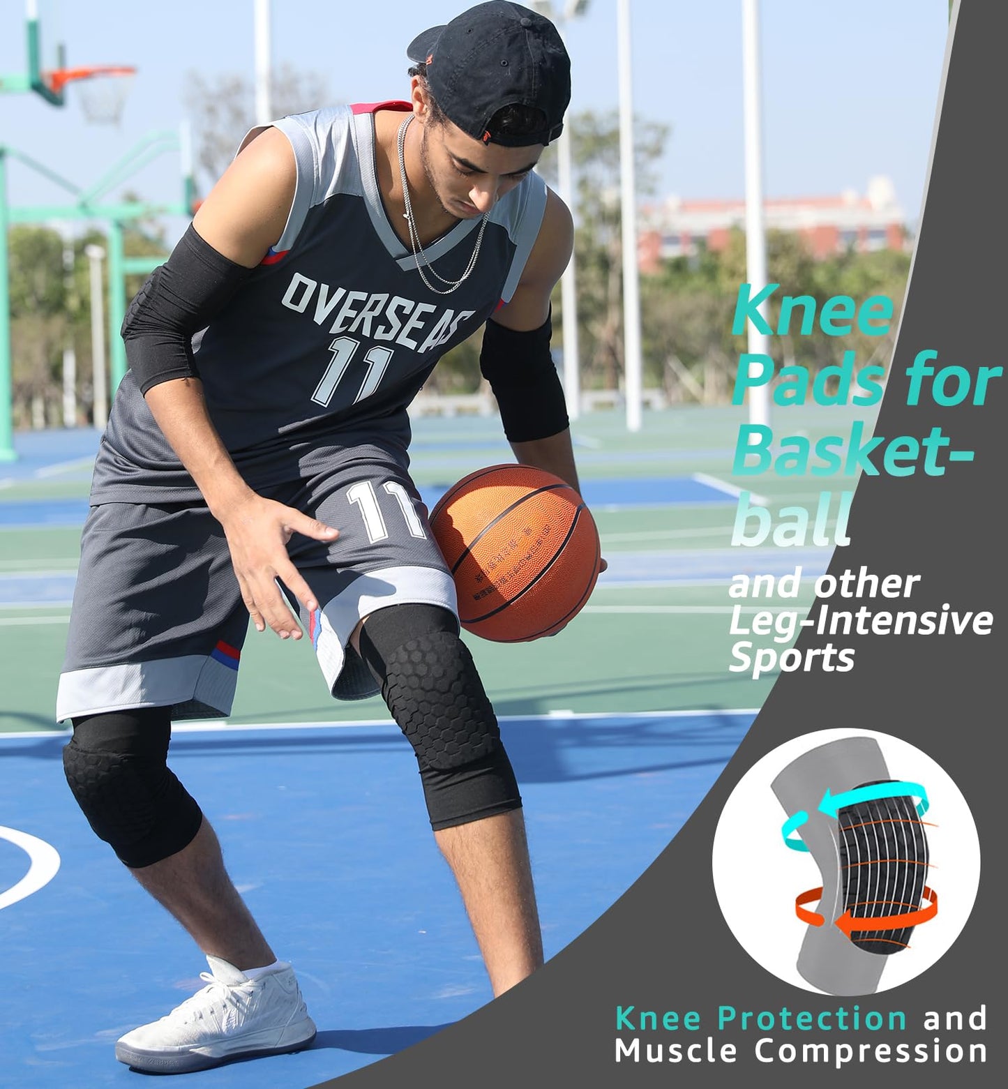 Honeycomb Knee Pads for Kids, Teens & Adults – Protective Compression Knee Guards for Basketball, Football, Cycling & Running(Black,XS)