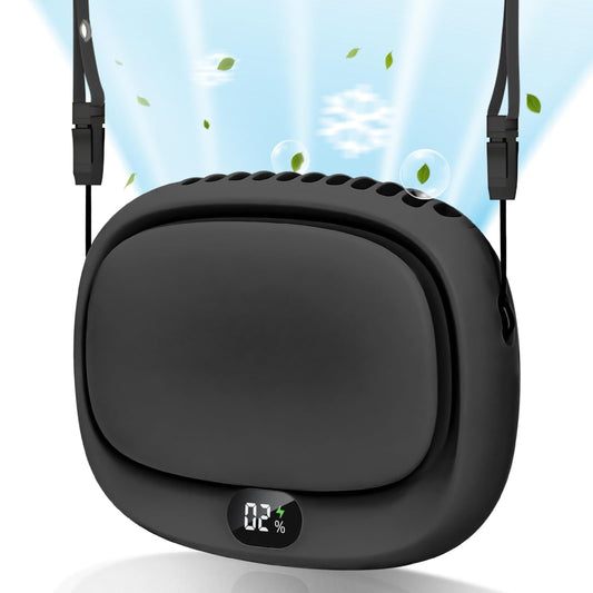 Portable Neck Fan with 5 Speeds â Rechargeable USB Mini Fan for Outdoor Travel, Work & Camping â Silent Personal Cooling Fan (Black).