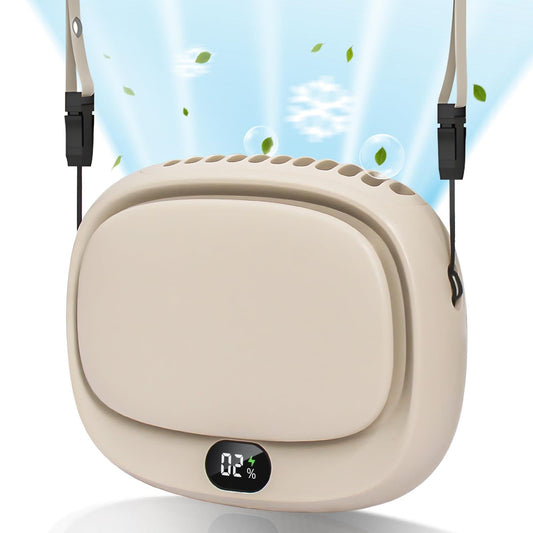 Portable Neck Fan with 5 Speeds â Rechargeable USB Mini Fan for Outdoor Travel, Work & Camping â Silent Personal Cooling Fan (Beige).
