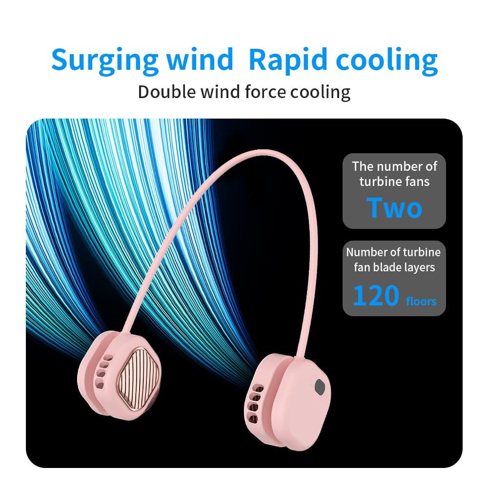 Portable Neck Fan with 5-Speed Adjustable Cooling â Lightweight Rechargeable Bladeless Fan for Travel, Outdoor, Gym, Office Use â Ultra-Quiet & Foldable (Pink).