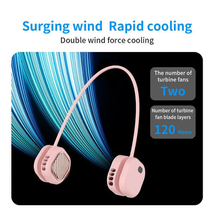 Portable Neck Fan with 5-Speed Adjustable Cooling â Lightweight Rechargeable Bladeless Fan for Travel, Outdoor, Gym, Office Use â Ultra-Quiet & Foldable (Pink).