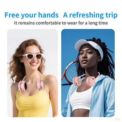 Portable Neck Fan with 5-Speed Adjustable Cooling â Lightweight Rechargeable Bladeless Fan for Travel, Outdoor, Gym, Office Use â Ultra-Quiet & Foldable (Pink).