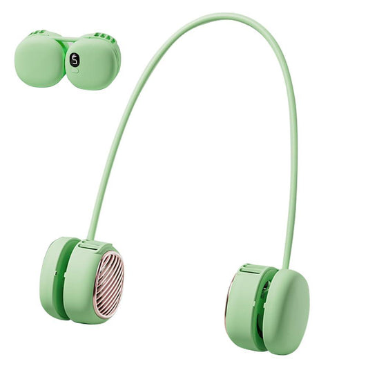 Portable Neck Fan with 5-Speed Adjustable Cooling â Lightweight Rechargeable Bladeless Fan for Travel, Outdoor, Gym, Office Use â Ultra-Quiet & Foldable (Green).