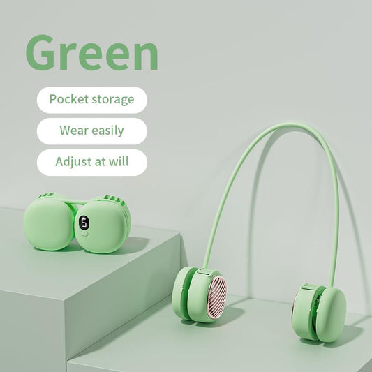 Portable Neck Fan with 5-Speed Adjustable Cooling â Lightweight Rechargeable Bladeless Fan for Travel, Outdoor, Gym, Office Use â Ultra-Quiet & Foldable (Green).