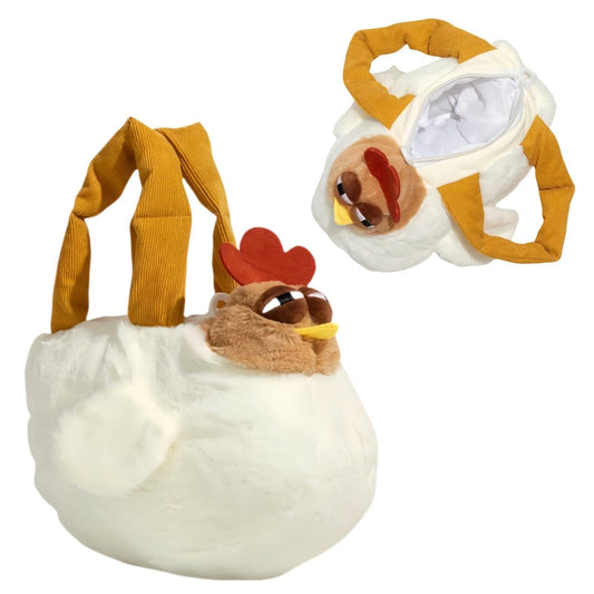 Cute Chicken Plush Handbag â White & Brown Kawaii Animal Tote for Girls & Women | Fun Gift Idea.
