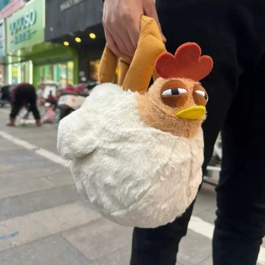Cute Chicken Plush Handbag â White & Brown Kawaii Animal Tote for Girls & Women | Fun Gift Idea.