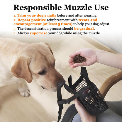Soft Mesh Dog Muzzle for Small Medium Large Dogs – Breathable Adjustable Anti-Bite Chewing Guard with Overhead Strap – Fits Labrador, German Shepherd, Golden Retriever – 5 Sizes (Black,L)