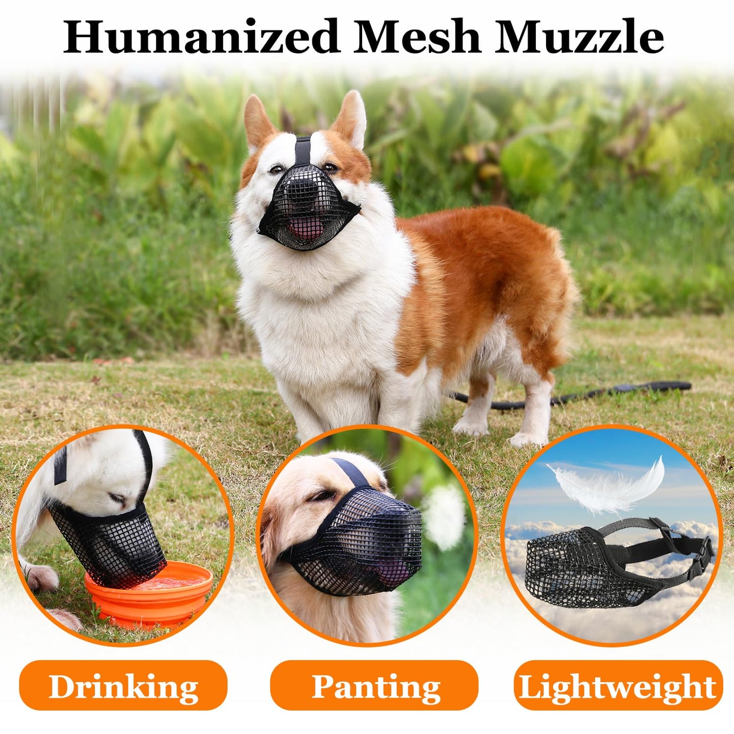 Soft Mesh Dog Muzzle for Small Medium Large Dogs – Breathable Adjustable Anti-Bite Chewing Guard with Overhead Strap – Fits Labrador, German Shepherd, Golden Retriever – 5 Sizes (Black,L)