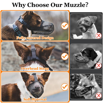 Soft Mesh Dog Muzzle for Small Medium Large Dogs – Breathable Adjustable Anti-Bite Chewing Guard with Overhead Strap – Fits Labrador, German Shepherd, Golden Retriever – 5 Sizes (Black,L)