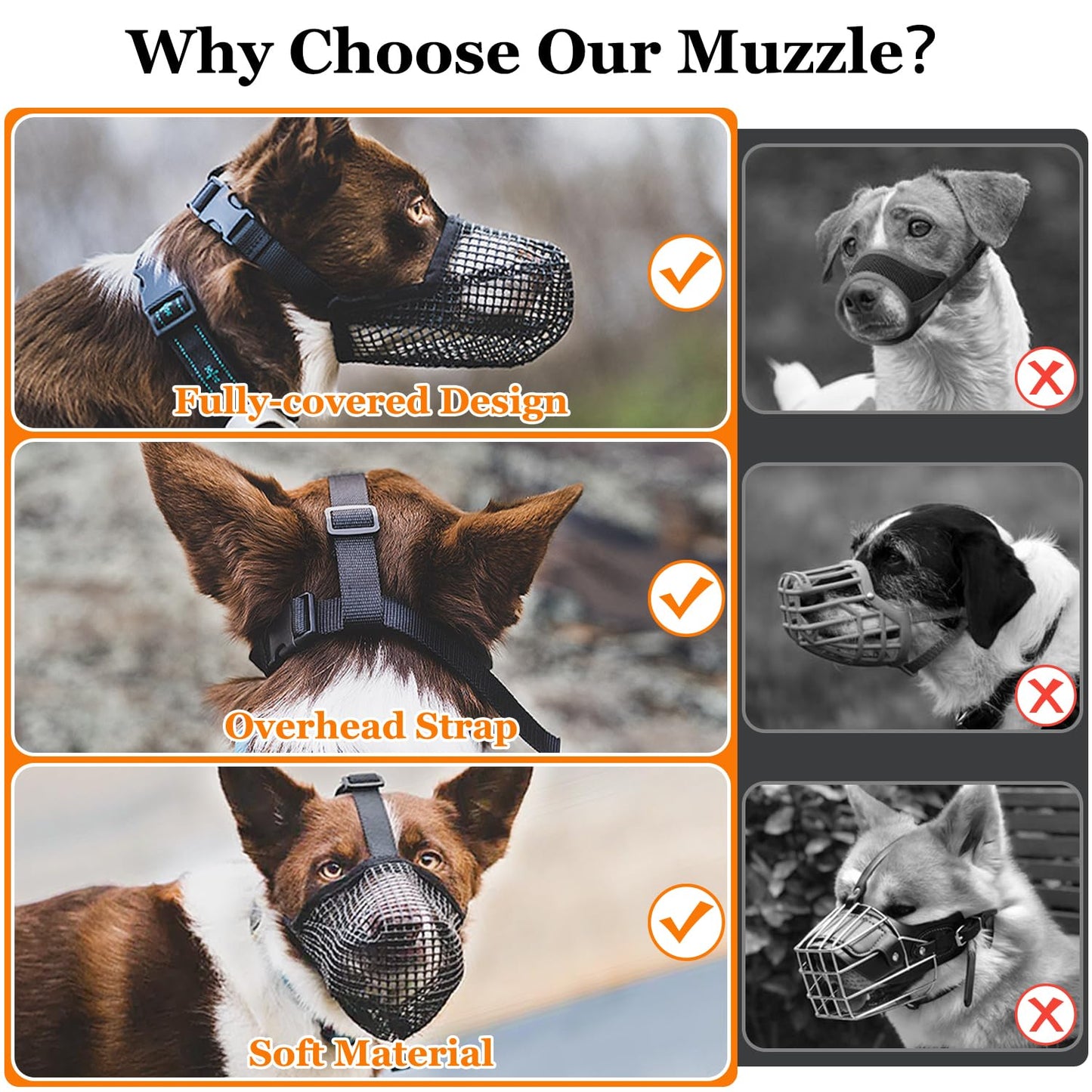 Soft Mesh Dog Muzzle for Small Medium Large Dogs – Breathable Adjustable Anti-Bite Chewing Guard with Overhead Strap – Fits Labrador, German Shepherd, Golden Retriever – 5 Sizes (Black,S)