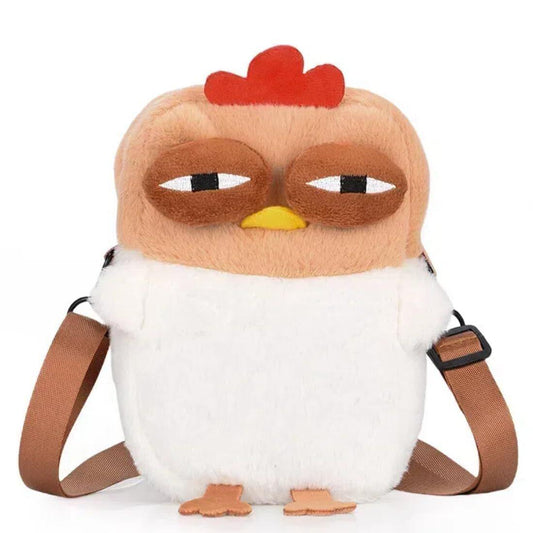 Cute Chicken Plush Crossbody Bag â White & Brown Kawaii Animal Backpack for Kids & Girls | Fun Gift Idea.
