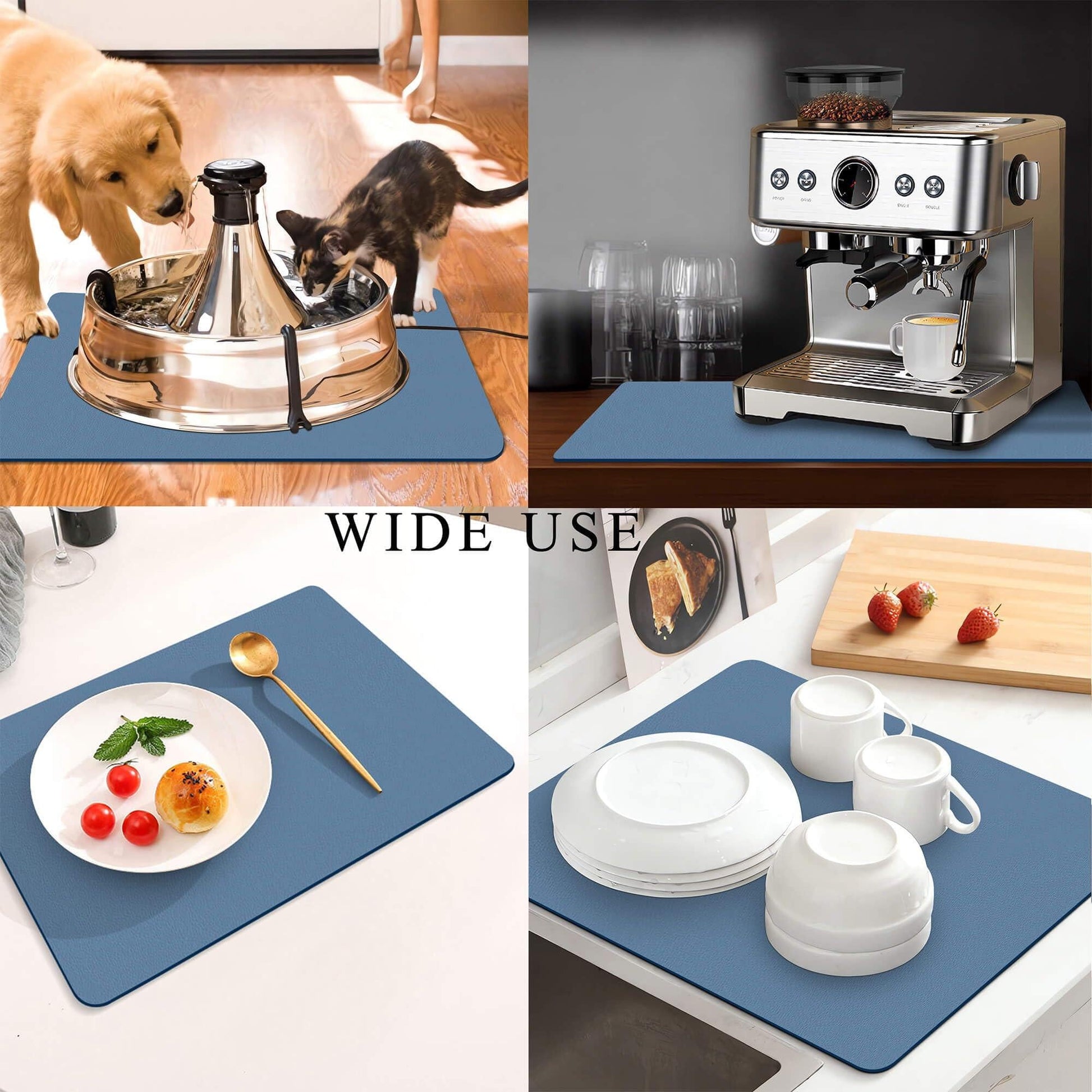 Kitchen Counter Mat for Coffee Maker â Absorbent & Quick-Dry Bar Pad with Non-Slip Backing, Protective Surface for Espresso Machine, Dish Drying Mat (Blue,30*40cm).